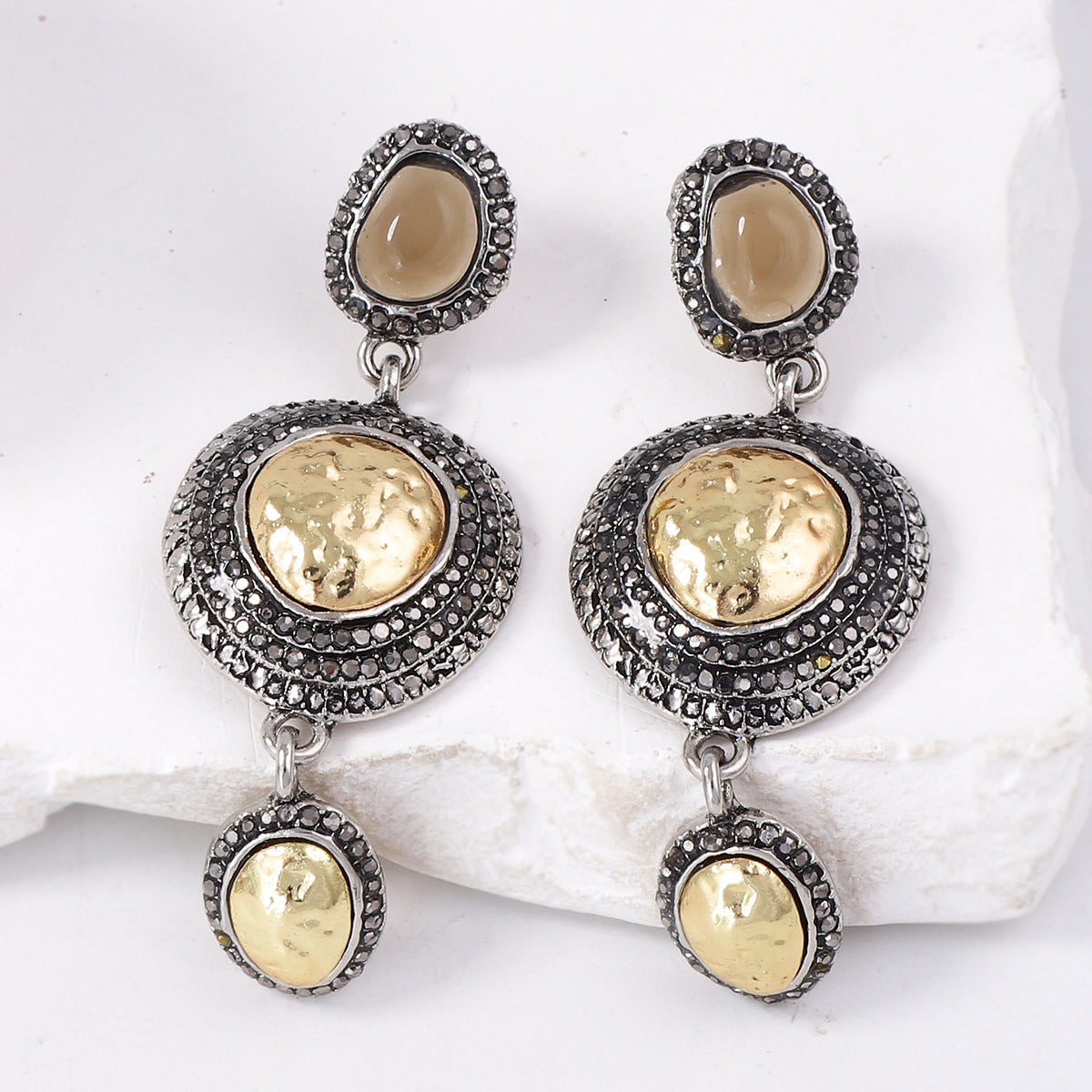 Drop Earrings Geometric Round Rhinestone Vintage Chic