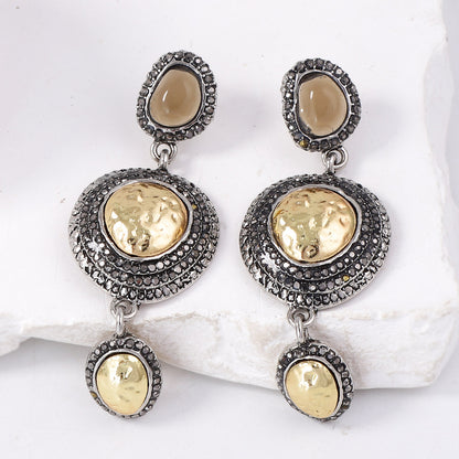 Drop Earrings Geometric Round Rhinestone Vintage Chic