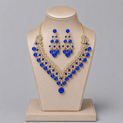 Retro Alloy Rhinestone Jewelry Set Elegant Necklace and Earrings for Evening Wear