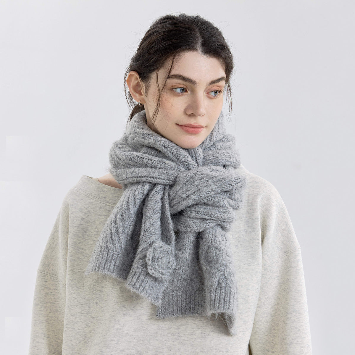 Rose Pattern Knitted Scarf for Women - Warm and Cozy