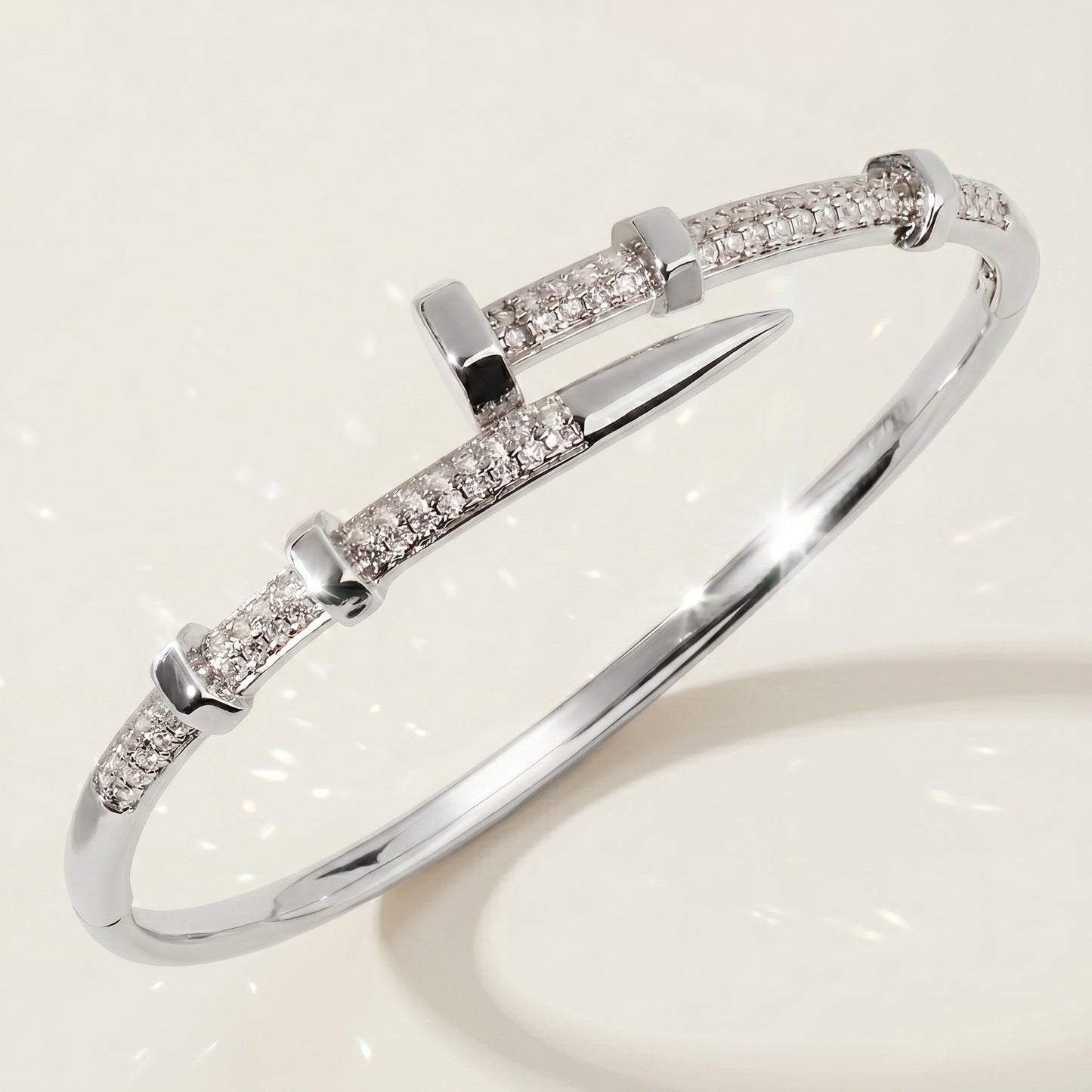 High-End Zirconia Stone Bangle with Nail Design for Weddings and Parties