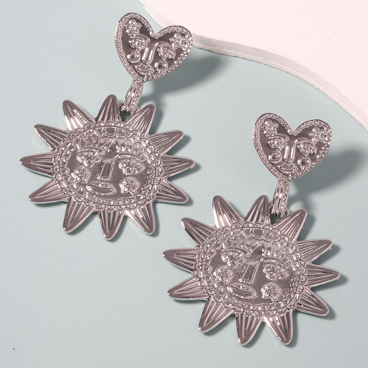Alloy Sunflower Heart Dangle Earrings Minimal Trendy