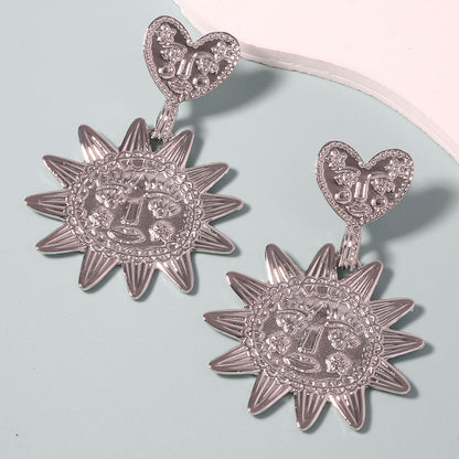 Alloy Sunflower Heart Dangle Earrings Minimal Trendy