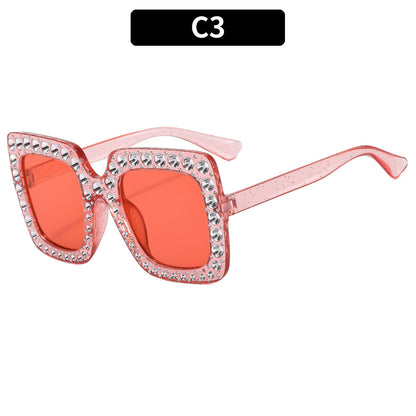 Colorful Square Rhinestone Sunglasses Trendy Bling Shade
