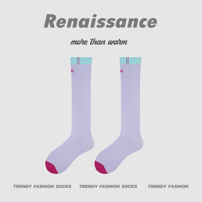 Calf Socks Colorblock Moisture Wicking Athletic