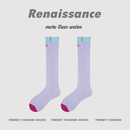 Calf Socks Colorblock Moisture Wicking Athletic