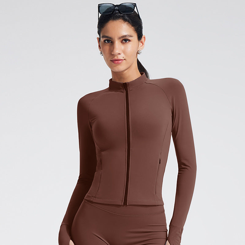 Women's Zip-Up Long Sleeve Yoga Jacket Stretch Fitness Outerwear