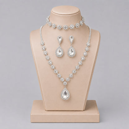 Elegant Crystal Jewelry Set with Necklace and Earrings for Parties