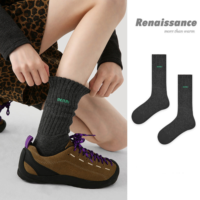 Mid Calf Embroidered Letter Cotton Socks Renaissance
