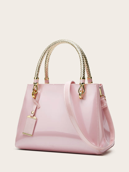 Stylish Red Patent Leather Tote Bag