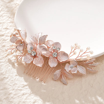 Vintage Pearl and Crystal Hair Comb with Floral Design for Brides