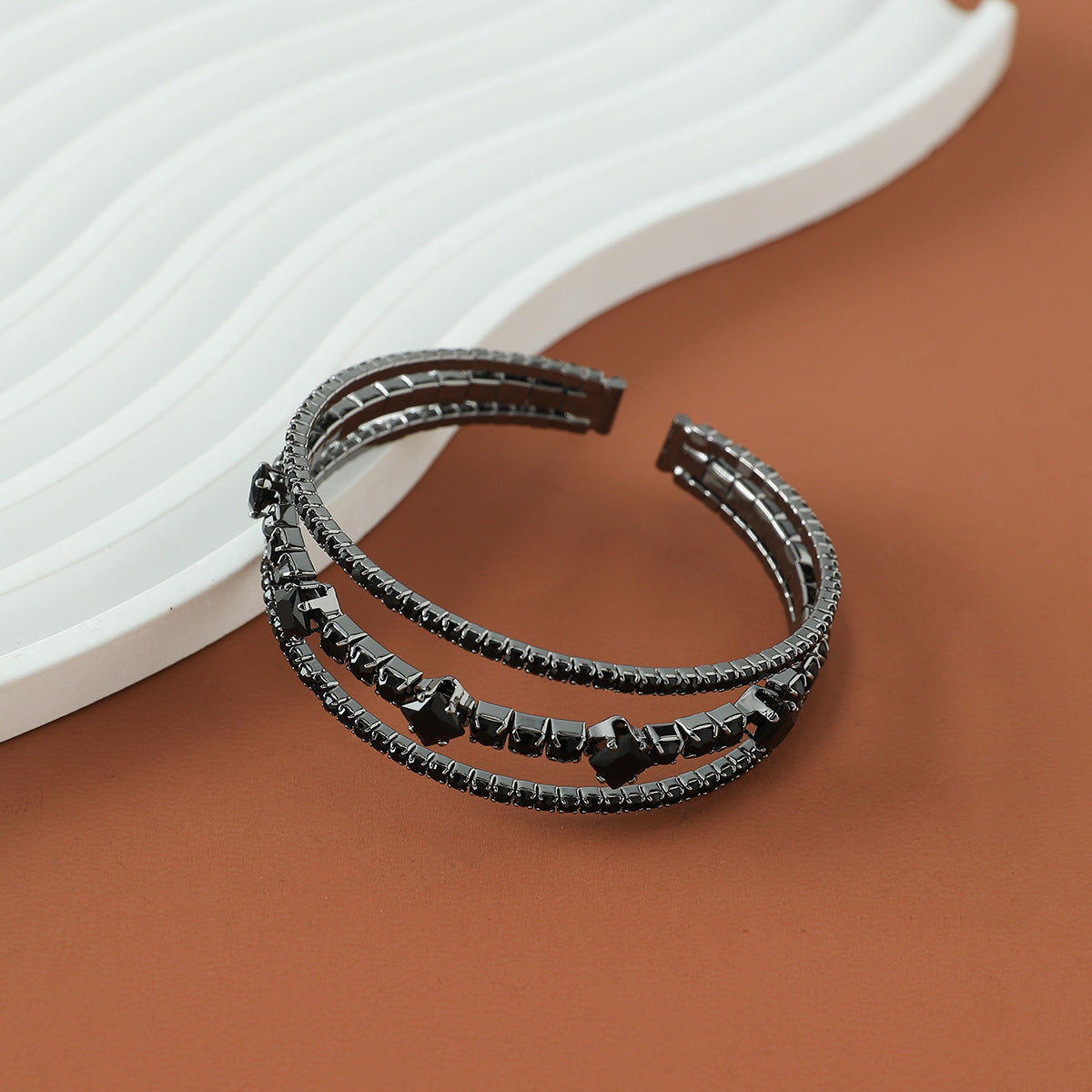 Black Rhinestone Open Cuff Bracelet Trendy Everyday Jewelry