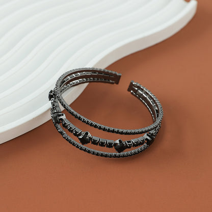 Black Rhinestone Open Cuff Bracelet Trendy Everyday Jewelry