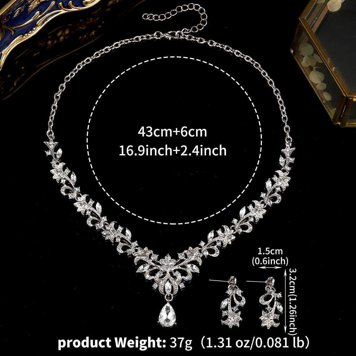 Bridal Jewelry Set With Flower Design Necklace And Earrings