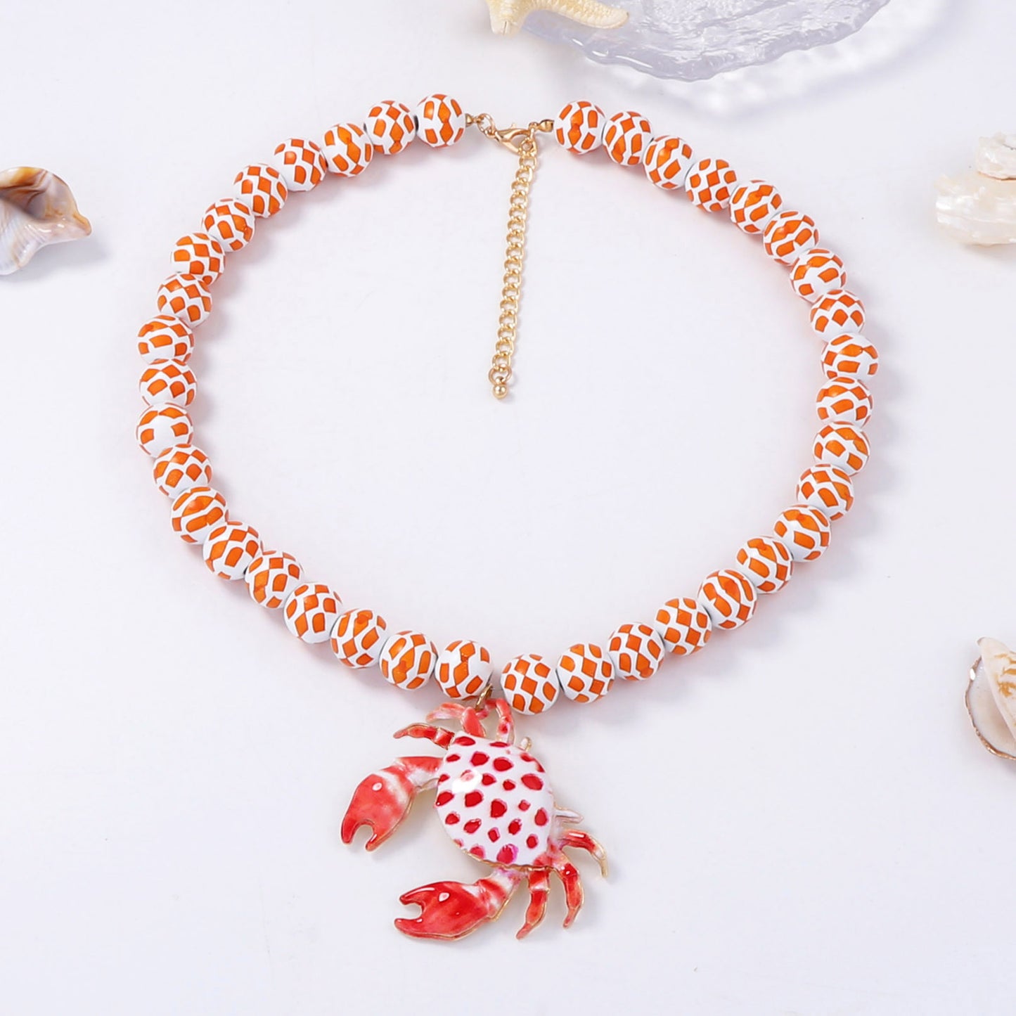 Layered Geometric Beaded Crab Necklace Casual Luxe