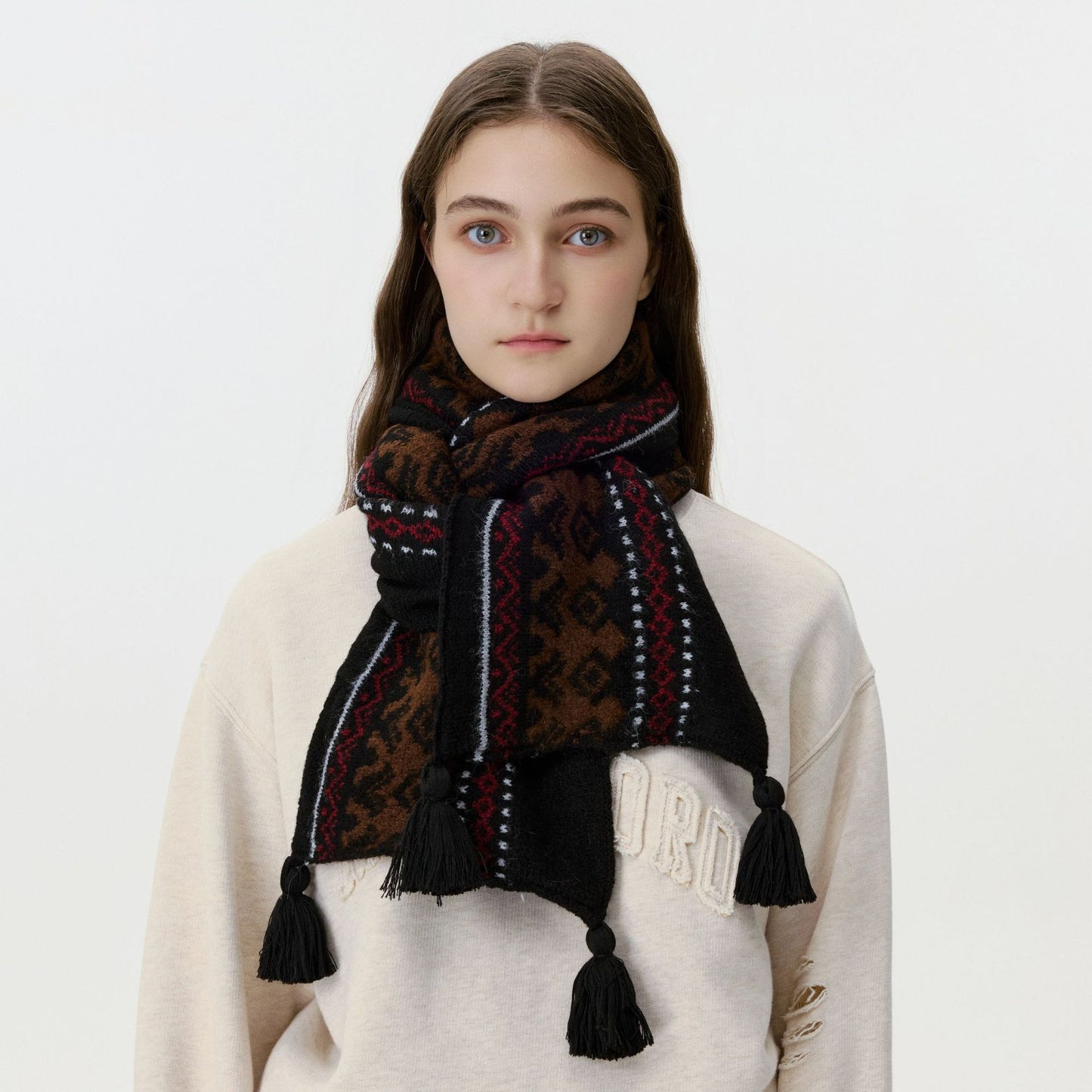 Designer Vintage Wool-Blend Fair Isle Knitted Scarf for Men and Women