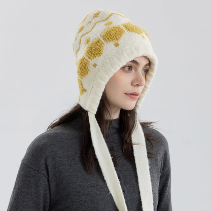 Hexagonal Knitted Beanie Hat For Women - Cozy And Adjustable Casual Style