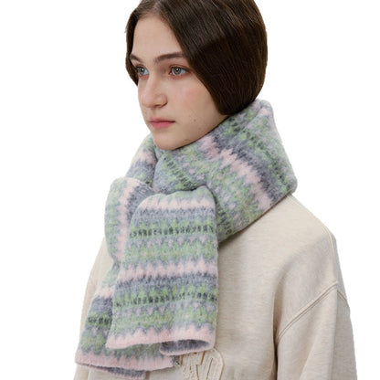 Nordic Vintage Striped Scarf Soft Knitted Warm Neck Wrap