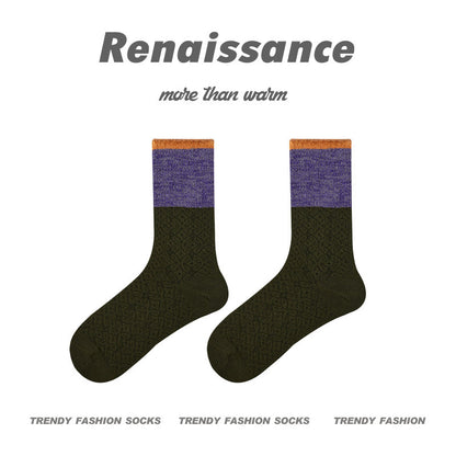 Mid Calf Seamless Wool Blend Striped Socks