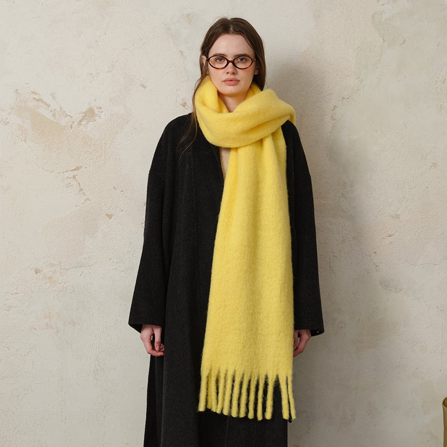 Classic Wool Blend Solid Color Fringed Scarf for Women