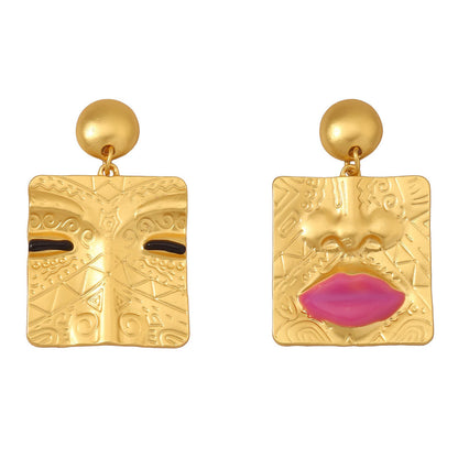Gold Plated Lip Motif Stud Earrings French Chic