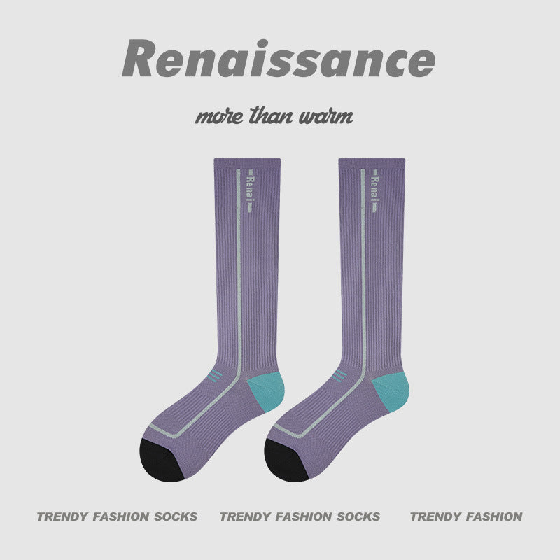 Calf Socks Colorblock Moisture Wicking Athletic