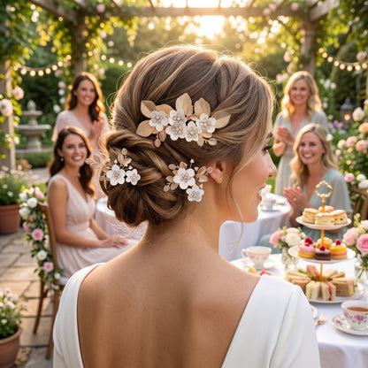 Vintage Floral Leaf Hair Comb Set for Brides and Events