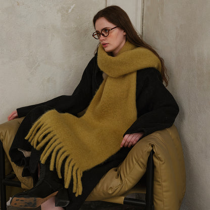Classic Wool Blend Solid Color Fringed Scarf for Women