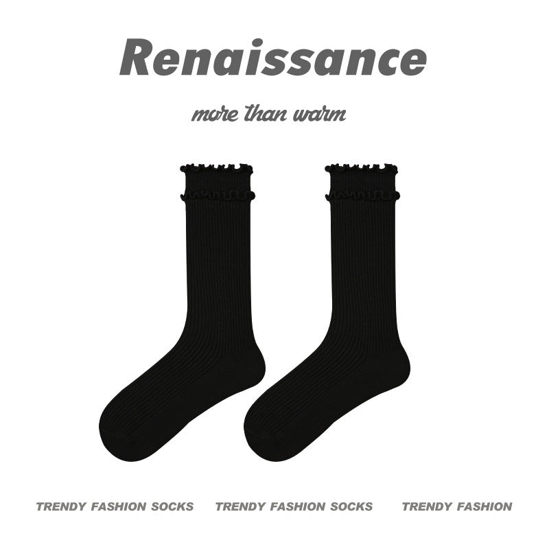 Renaissance Creative Mid Calf Scallop Edge Cotton Socks