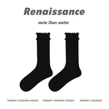 Renaissance Creative Mid Calf Scallop Edge Cotton Socks