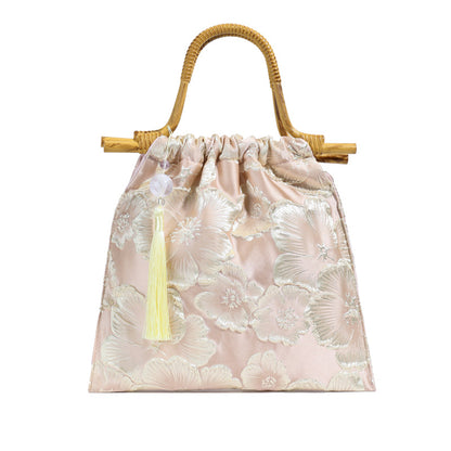 New Embroidered Sequin Bamboo Handle Evening Bag