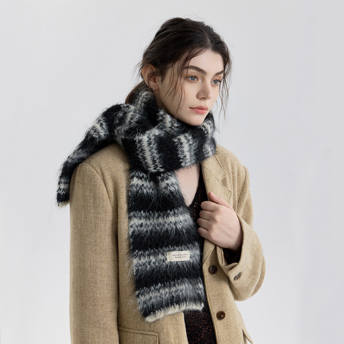 Trendy Color Block Striped Wool Blend Knit Scarf for Women