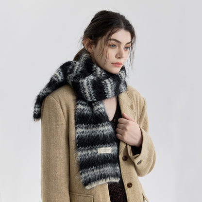 Trendy Color Block Striped Wool Blend Knit Scarf for Women