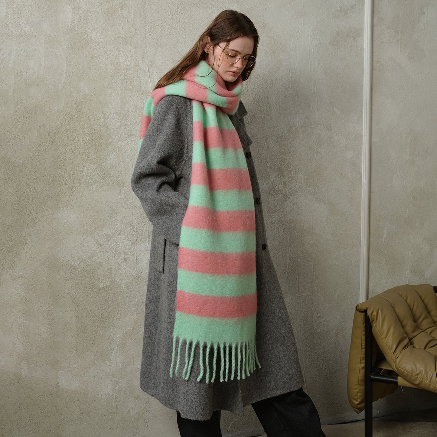 Plaid Fringe Acrylic Scarf Warm Cozy Shawl for Women