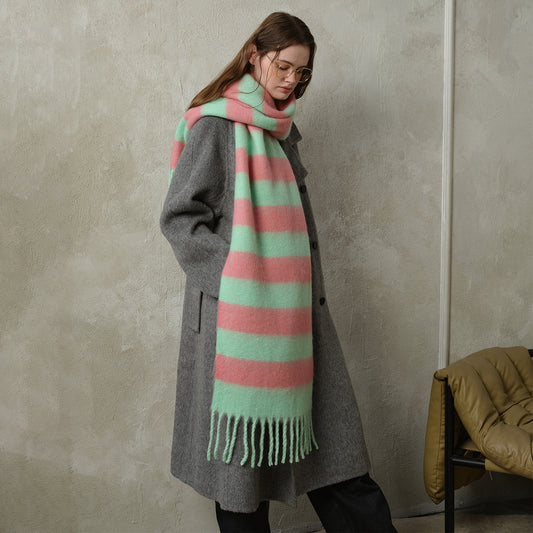 Plaid Fringe Acrylic Scarf Warm Cozy Shawl for Women