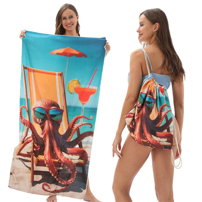 Foldable Beach Towel with Floral Print - Quick-Dry Microfiber
