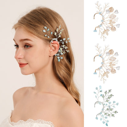 Elegant Crystal Leaf Ear Clips Handmade Ear Cuffs for Non-Pierced Ears