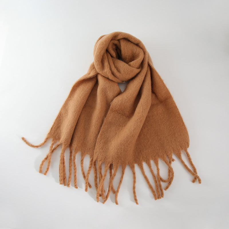 Chic Solid Color Faux Cashmere Scarf With Tassels for Women