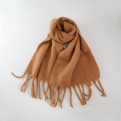 Chic Solid Color Faux Cashmere Scarf With Tassels for Women