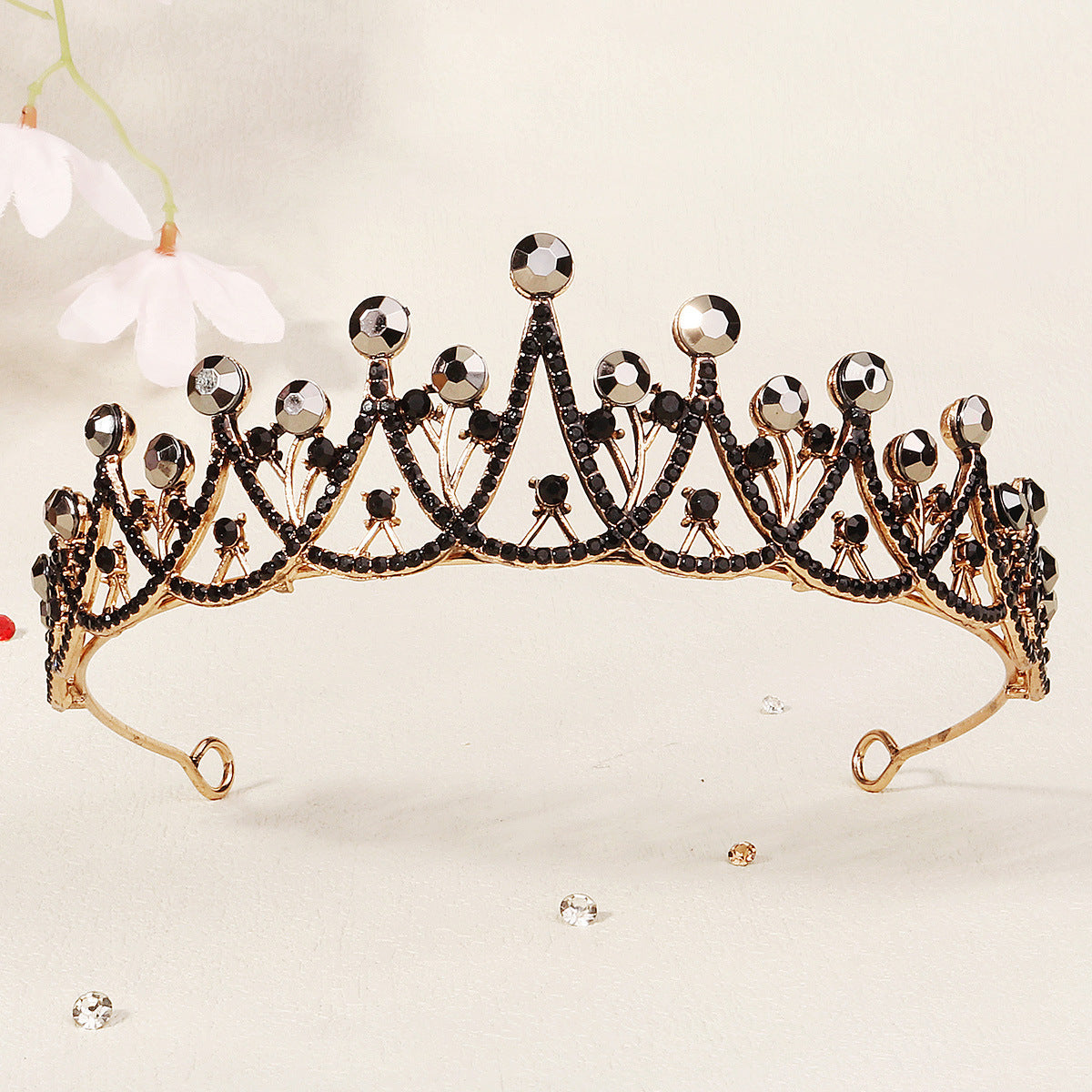 Dark Fantasy Alloy Crown with Rhinestones for Halloween Parties