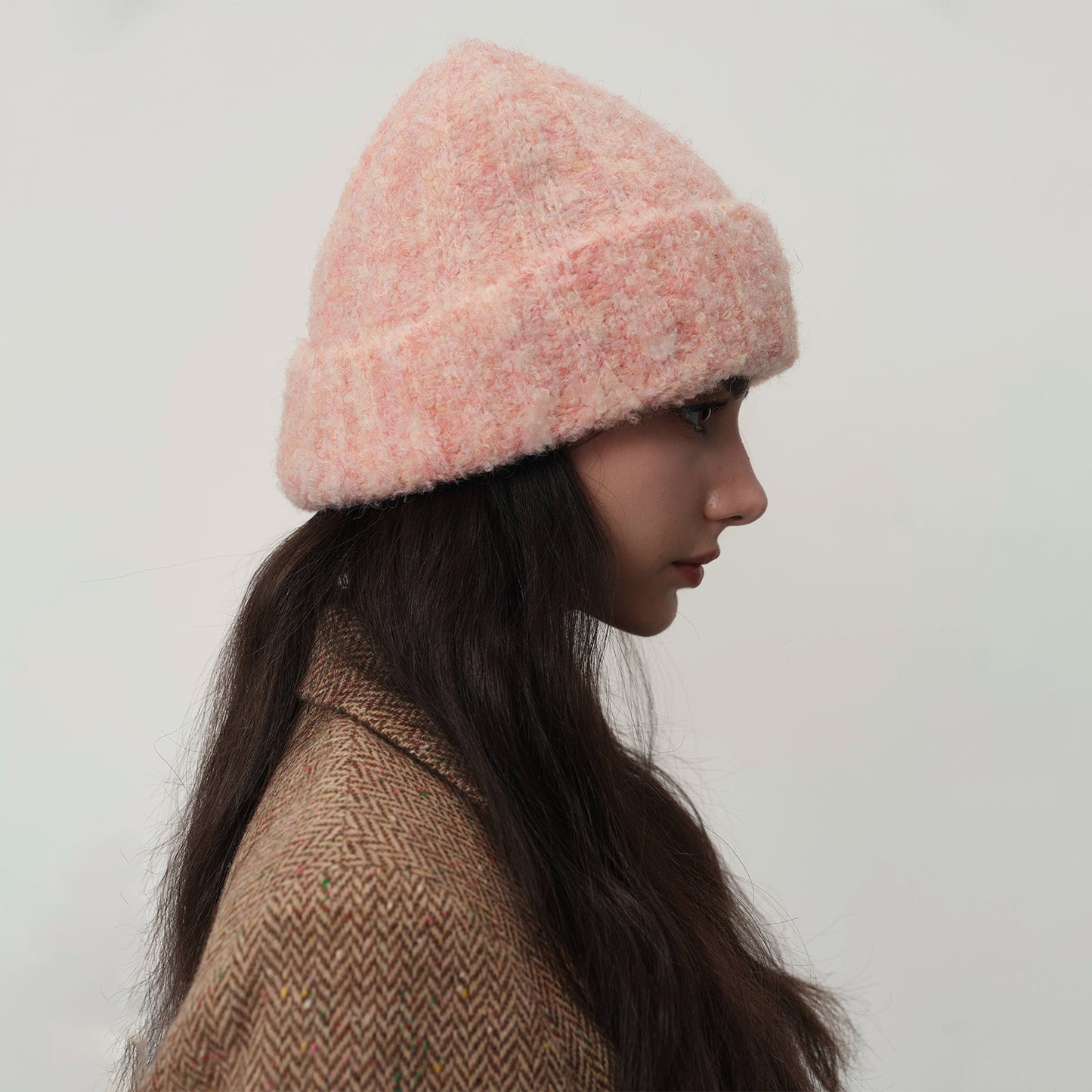 Vintage Warm Thick Knit Beanie with Contrast Color for Women