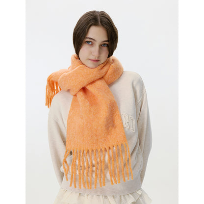 Solid Color Fringed Scarf Stylish Warm Neck Wrap