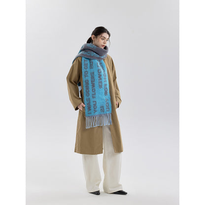 Wool Blend Letter Pattern Tassel Scarf for Women