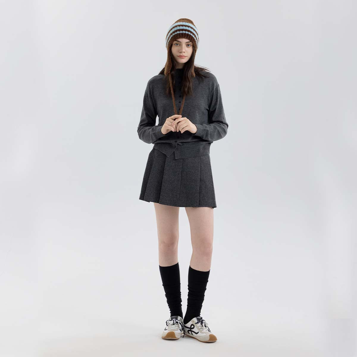Chic Color-Block Striped Knit Ear Warmer Beanie for Women