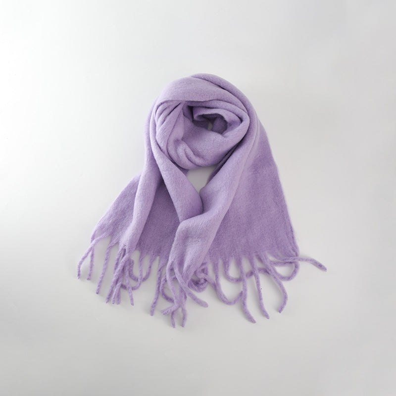 Chic Solid Color Faux Cashmere Scarf With Tassels for Women