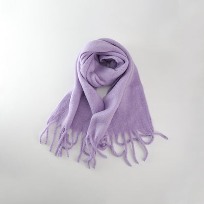 Chic Solid Color Faux Cashmere Scarf With Tassels for Women