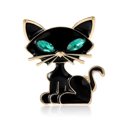 Fashionable Cat Enamel Brooch Crystal Pin for Suits