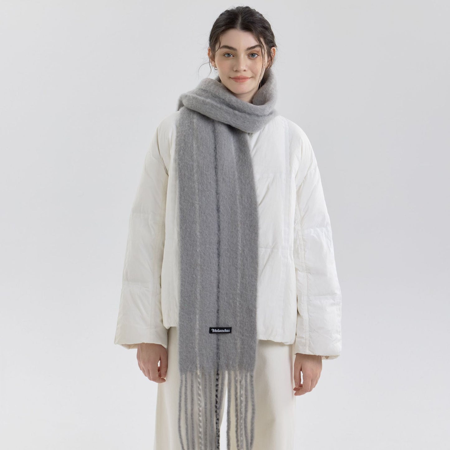 Retro Color-Block Fringed Wool Scarf for Men and Women