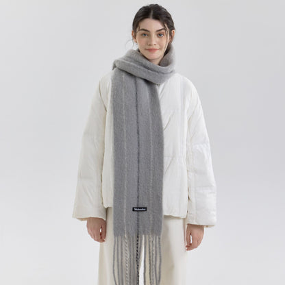 Retro Color-Block Fringed Wool Scarf for Men and Women