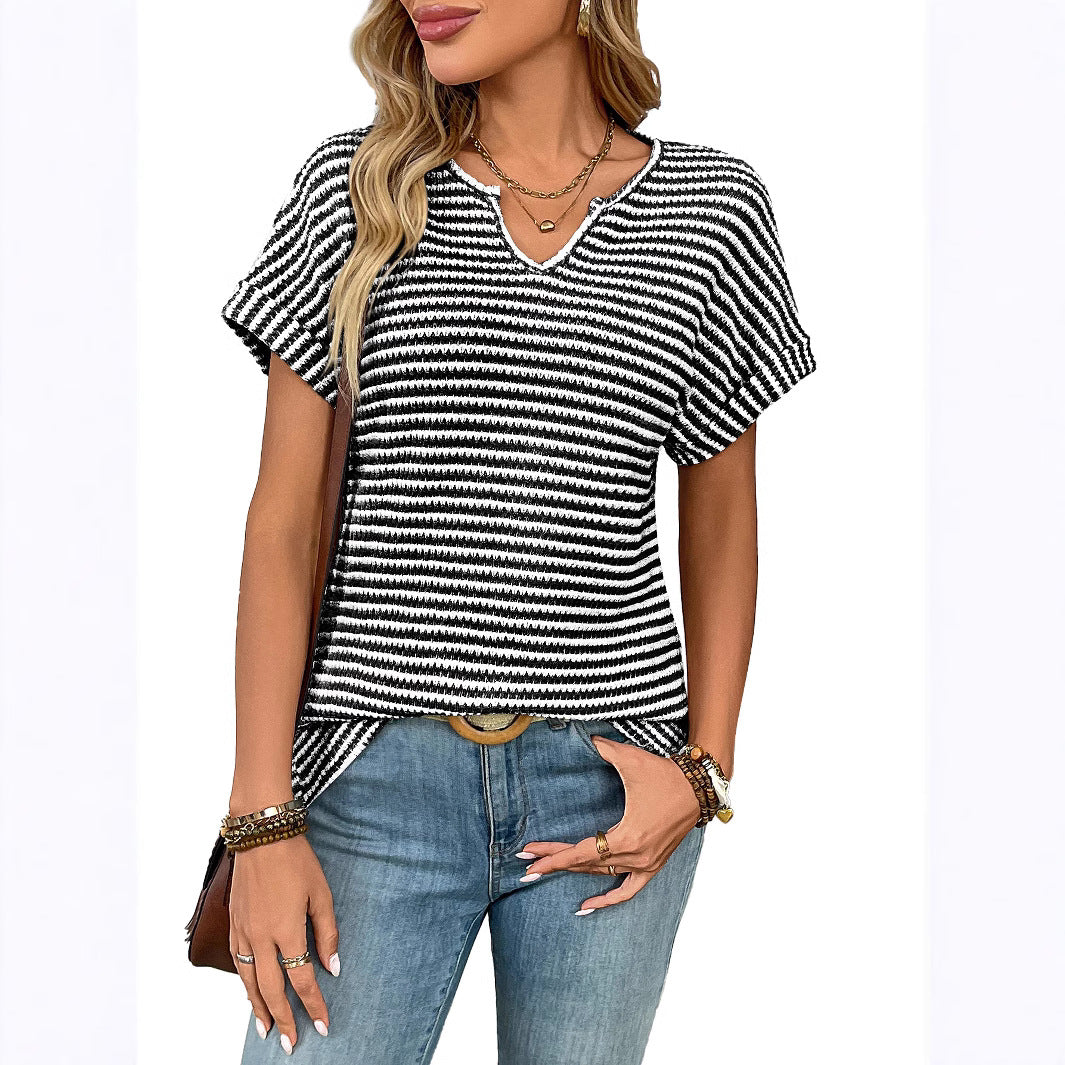 V-Neck Striped Casual T-Shirt for Women